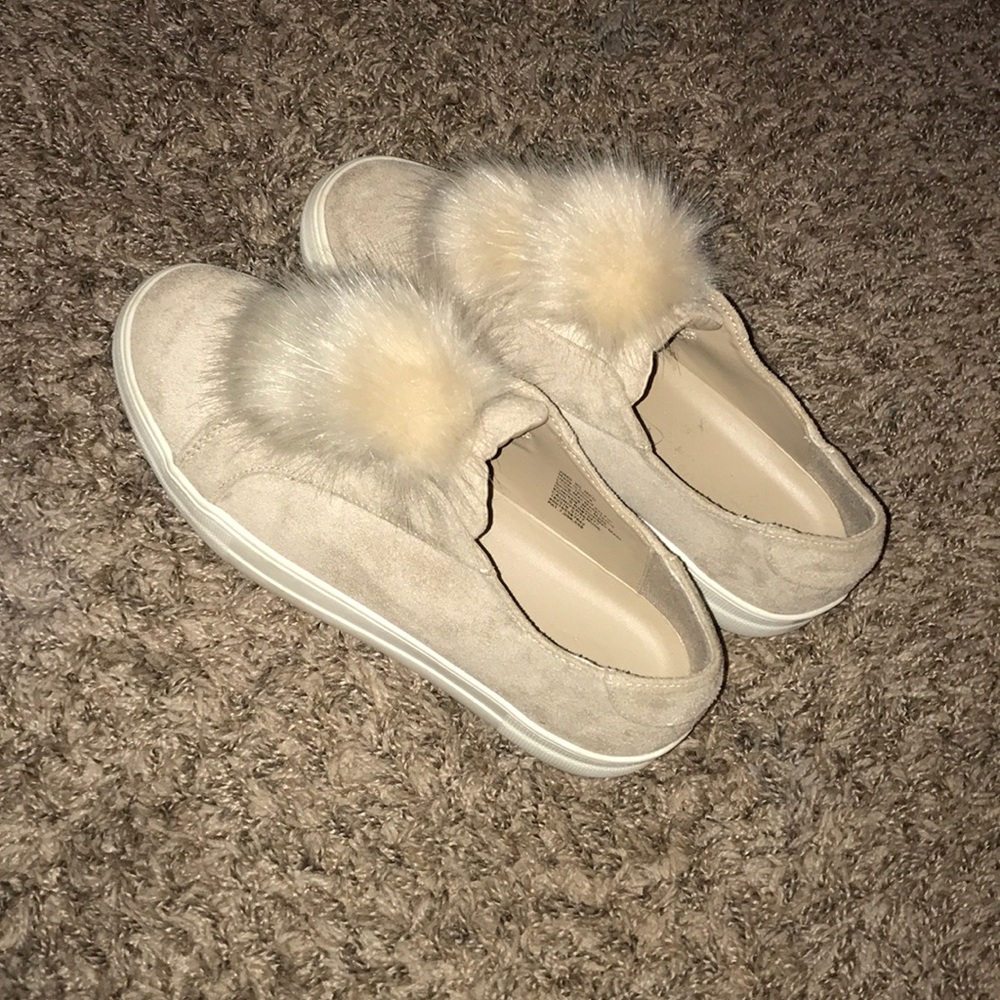 Tan PomPom Slip On Sneakers 9 1/2